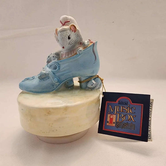 Beatrix Potter "The Old Woman Who Lived In A Shoe" Musical Box - Mulberry Lane Inspirations Baby Shower Music Box Collectible