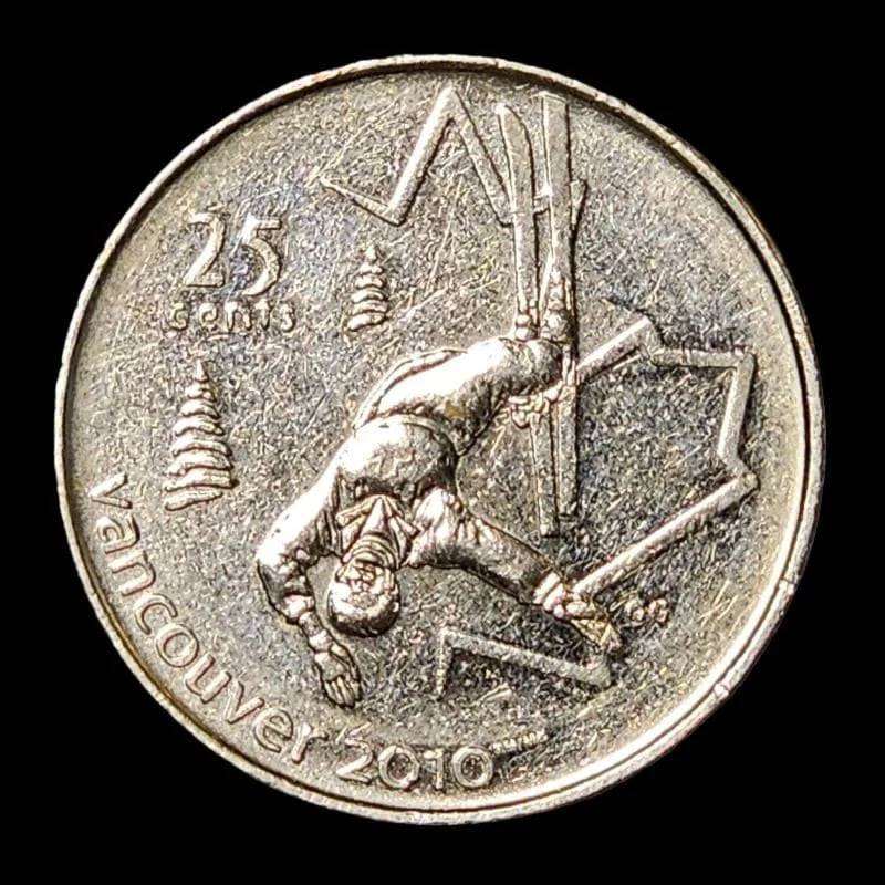 A coin featuring a skier, capturing the essence of winter sports and adventure in a compact design.