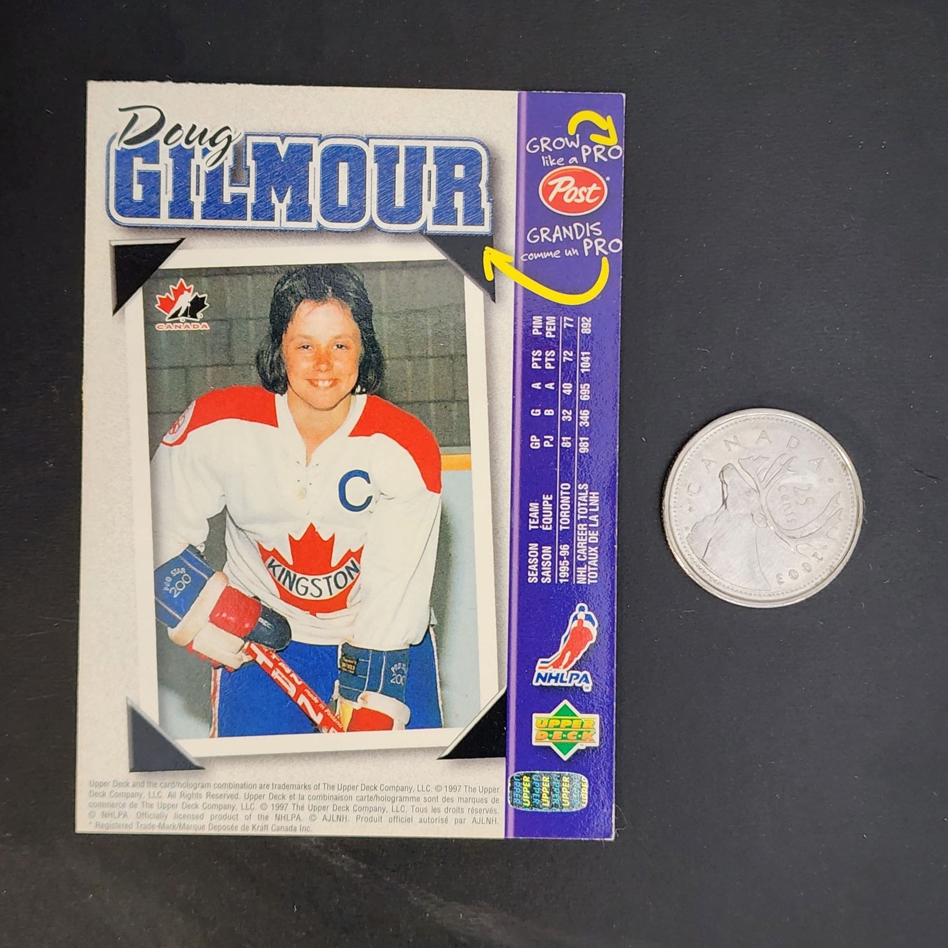 Doug Gilmour hockey card - A trading card featuring Doug Gilmour, a professional hockey player.