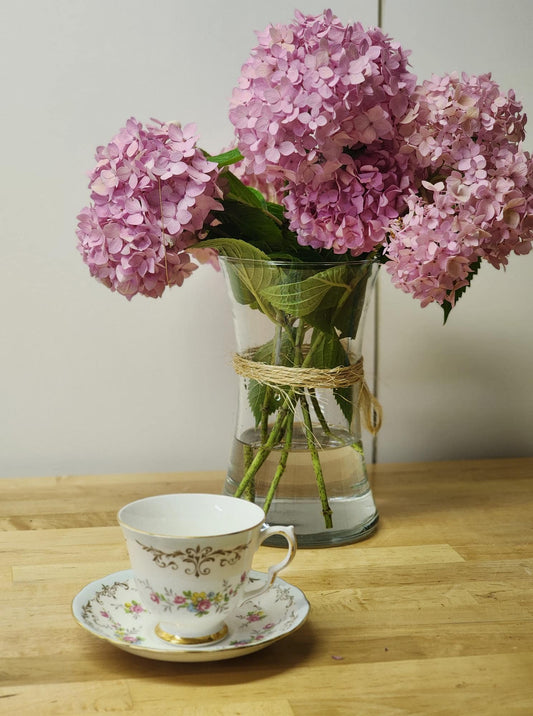 Queen Anne Flower Pattern #8361 Vintage Tea Cup and Saucer Set - Mulberry Lane Inspirations Blue Border Teacup & Saucer