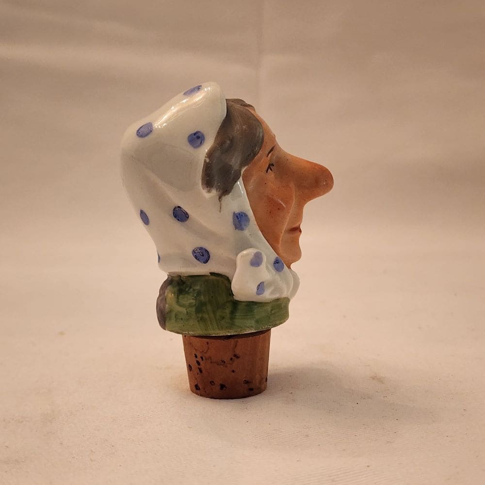 Women's Head in Head Wrap Porcelain Vintage Bottle Stopper - Mulberry Lane Inspirations 1920s-1940s Cork Stopper