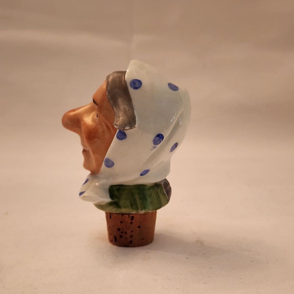 Women's Head in Head Wrap Porcelain Vintage Bottle Stopper - Mulberry Lane Inspirations 1920s-1940s Cork Stopper