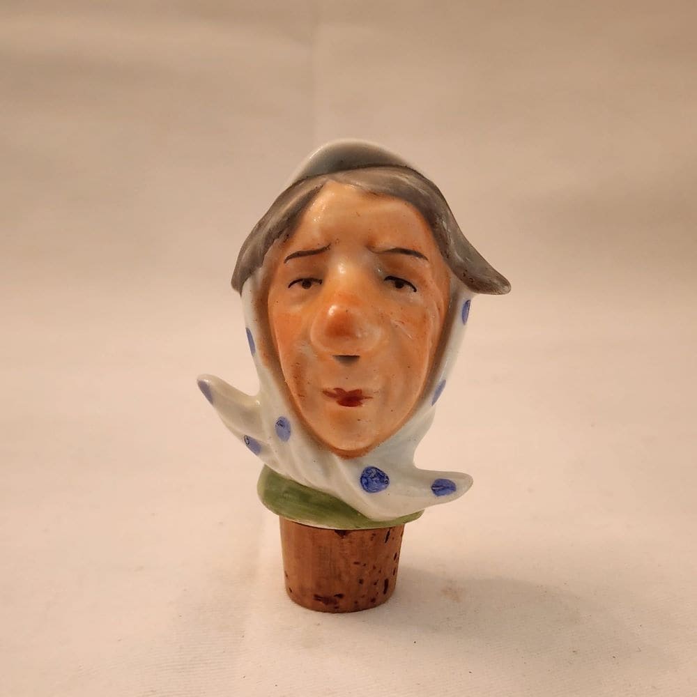 Women's Head in Head Wrap Porcelain Vintage Bottle Stopper - Mulberry Lane Inspirations 1920s-1940s Cork Stopper