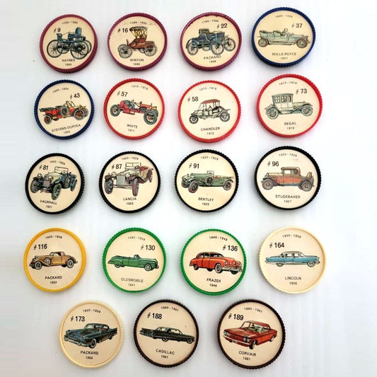 Monedas de automóviles de gelatina vintage de los años 60