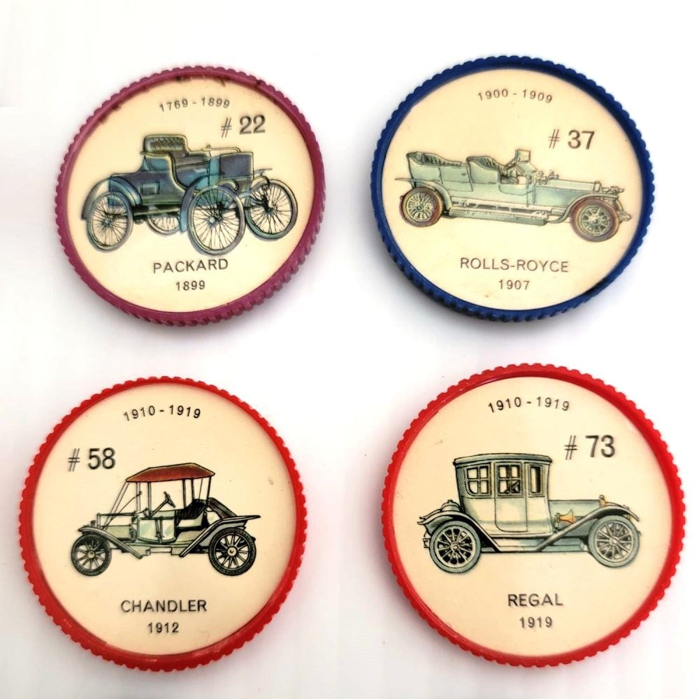 Monedas de automóviles de gelatina vintage de los años 60