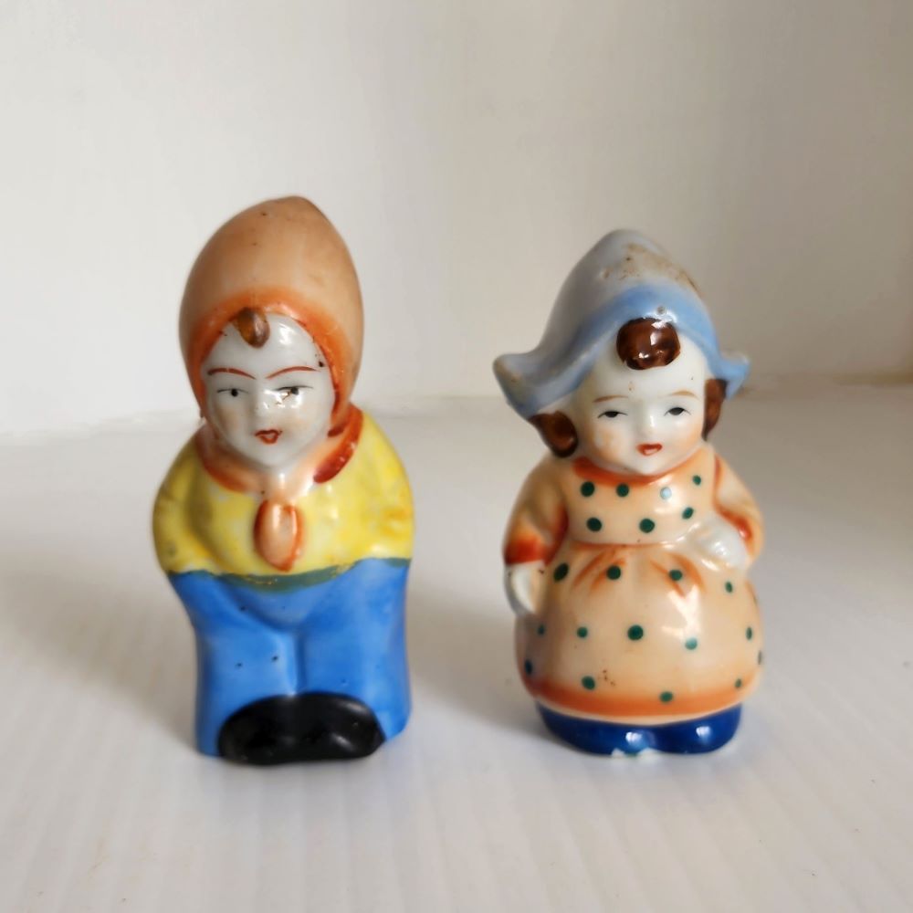 Garçon et fille hollandais vintage Sel et poivre, Japon Céramique peinte à la main