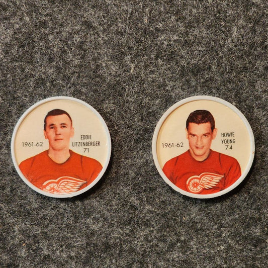 Shirriff / Salada Foods Pièces de hockey LNH 1961-62 ~ Red Wings de Détroit (2 joueurs)