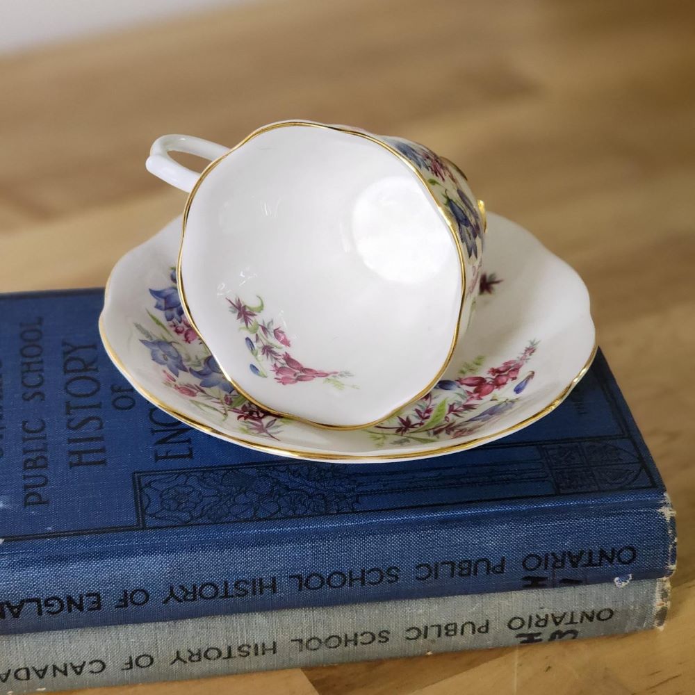 Juego de taza de té y platillo de porcelana de hueso floral azul rosa Royal Albert