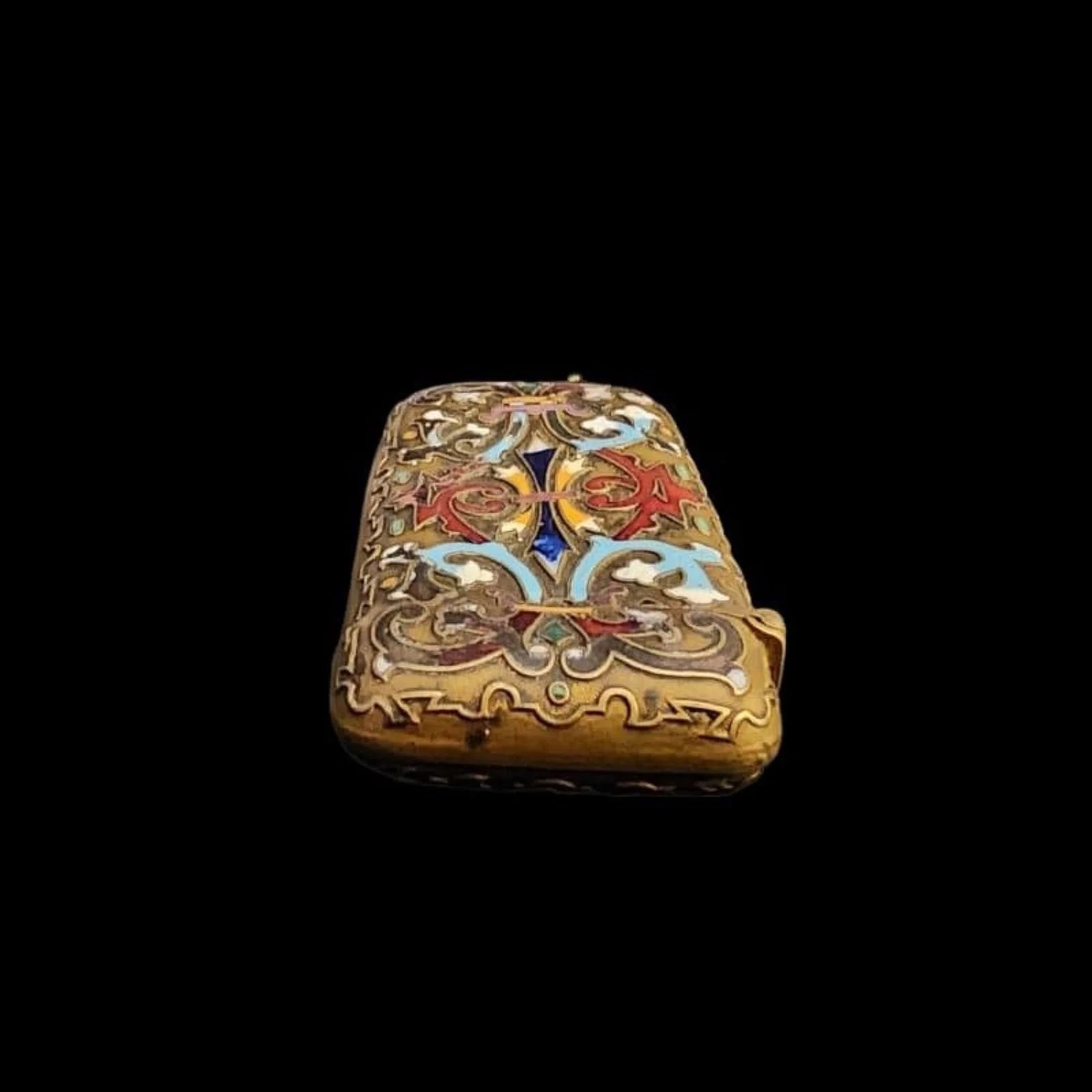 Antique Enameled Gilt Vesta Match Case Early 1900's - Mulberry Lane Antique Fire Starter Match Case Holder