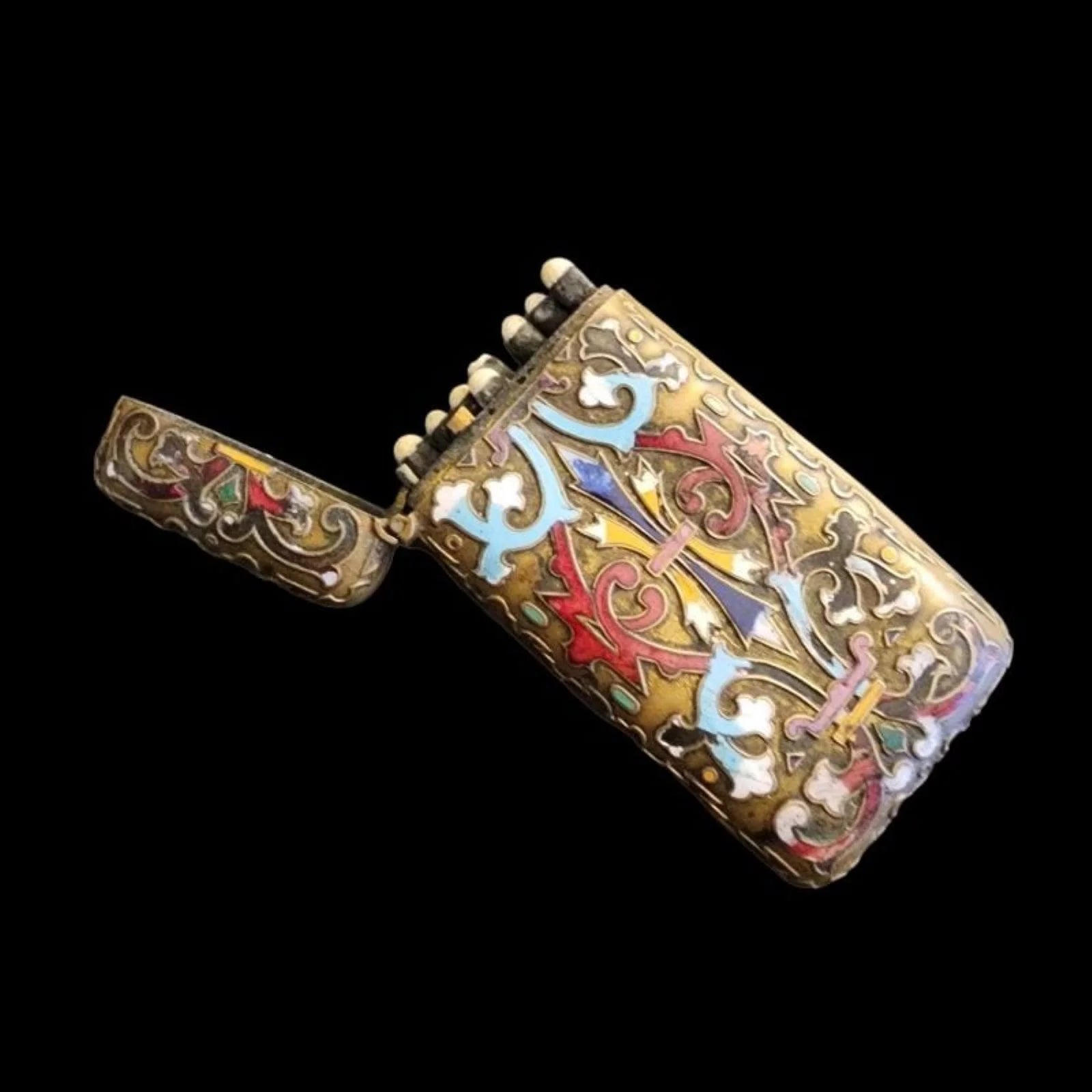 Antique Enameled Gilt Vesta Match Case Early 1900's - Mulberry Lane Antique Fire Starter Match Case Holder