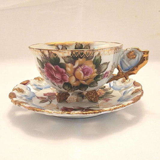 Castle China Japanese Footed Vintage Teacup and Saucer Set - Mulberry Lane Inspirations Castle China Teacup & Saucer