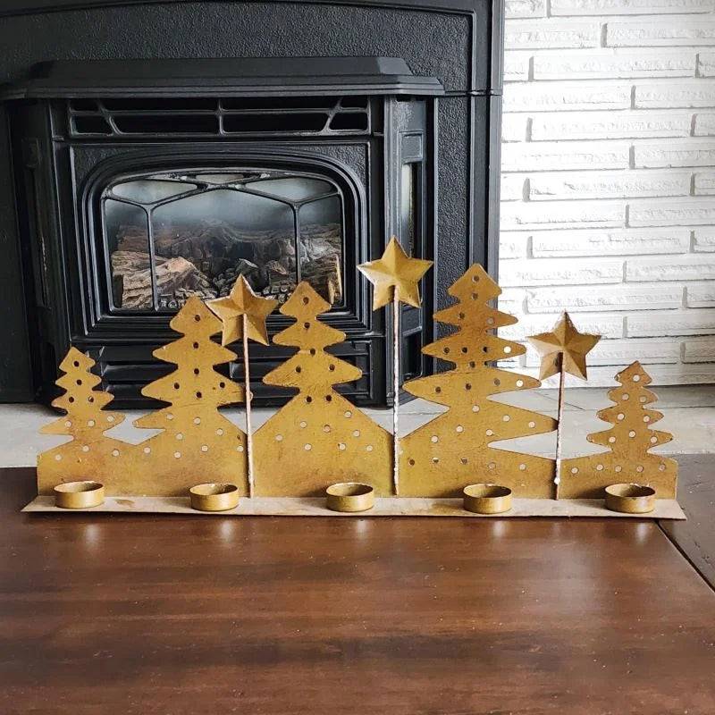 Exquisite Christmas Trees and Stars Metal 5 Tealight Holder