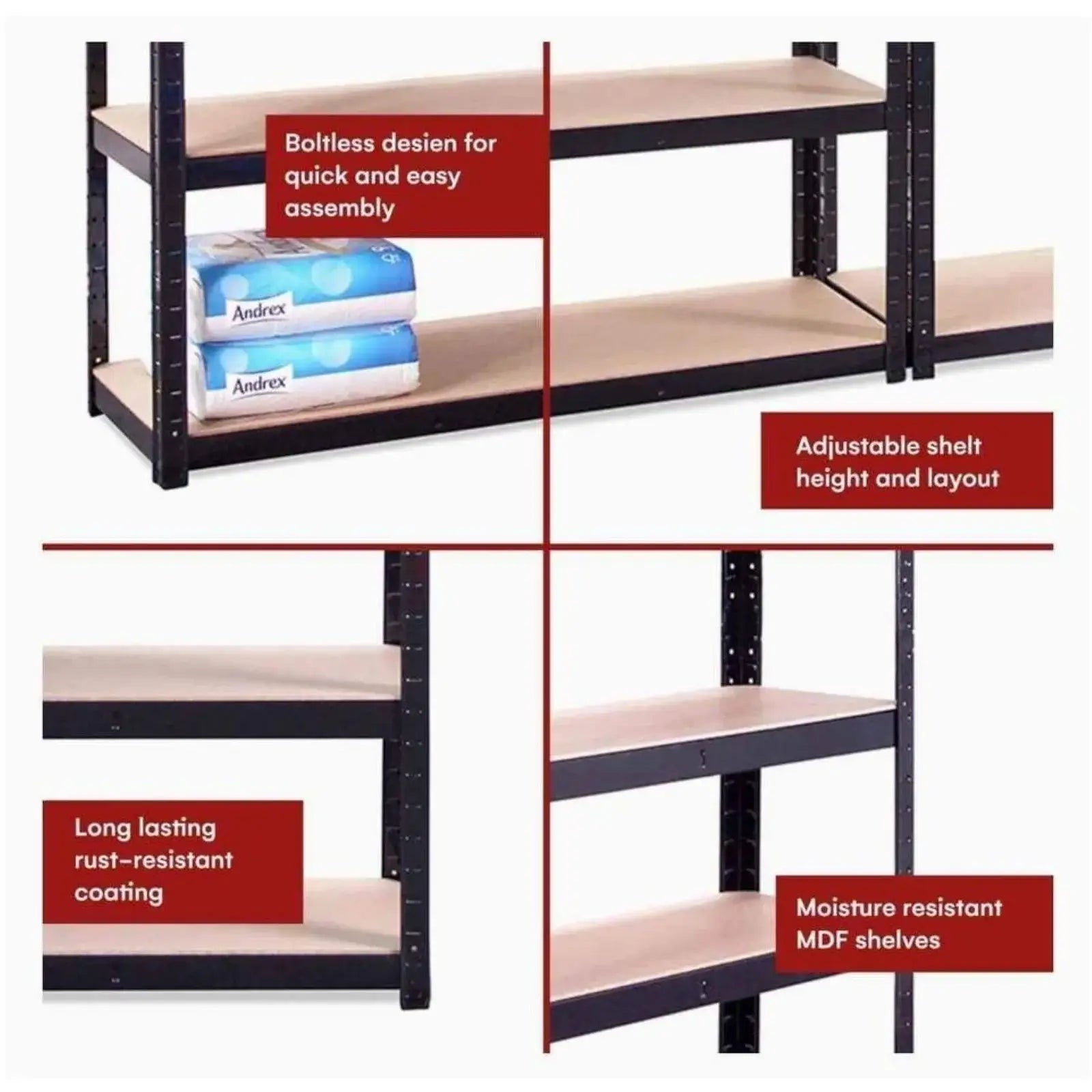 Five (5) Tiers Boltless Adjustable Storage Shelf Rack - Great for Garage - Mulberry Lane #adjustable Shelving Unit