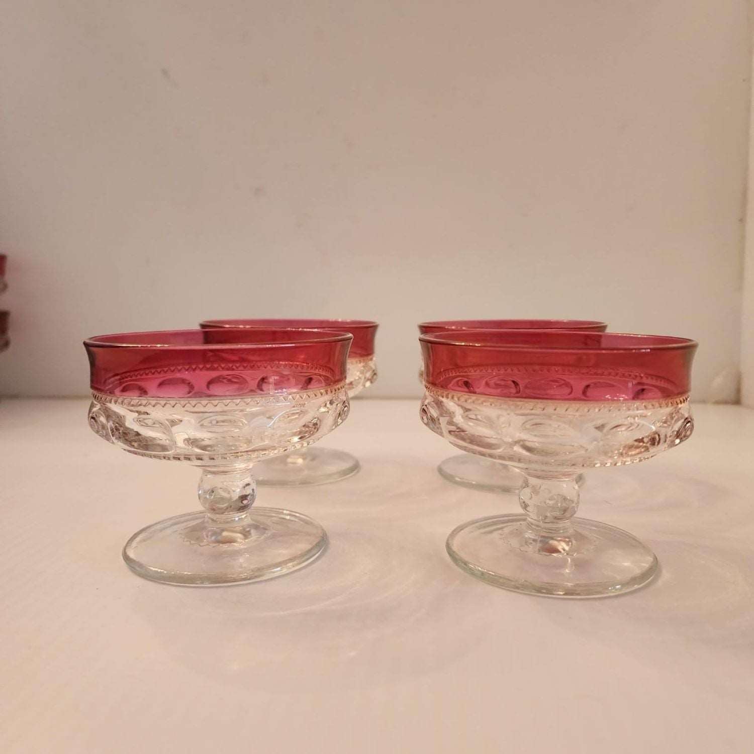 Indiana Glass Kings Crown Ruby Flash Thumbprint Vintage Sherbet Dessert Cup - Mulberry Lane Inspirations america Sherbert Cup