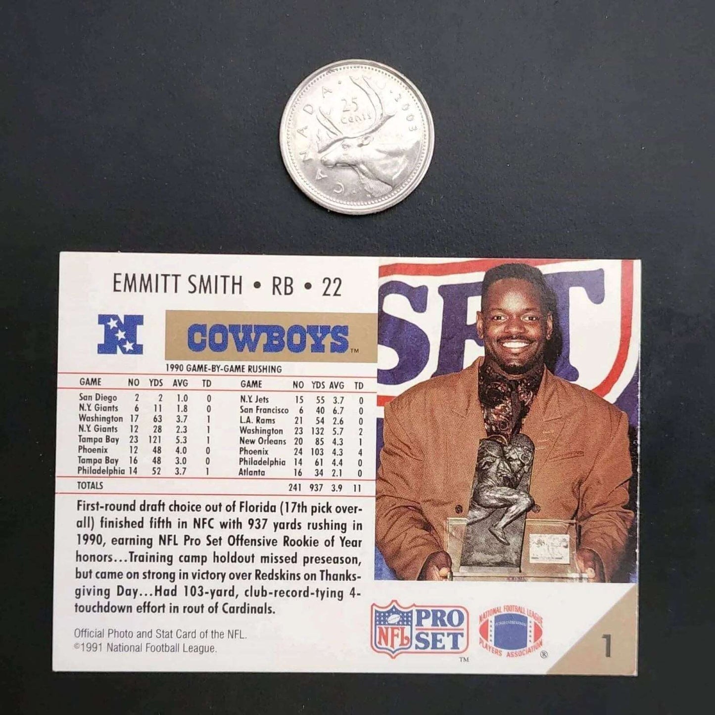 NFL Emmitt Smith Dallas Cowboys 1990 Offensive Rookie of The Year - Mulberry Lane Inspirations Classic sports memorabilia Sports Trading Cards