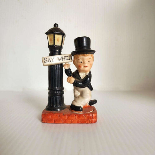 Say When Boy and Lamp Post Vintage Salt and Pepper Shaker Set