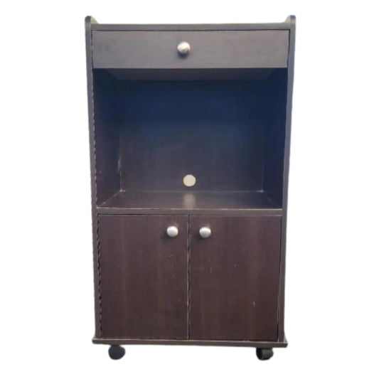 A small wooden cabinet with two doors and two drawers, perfect for storing small items.