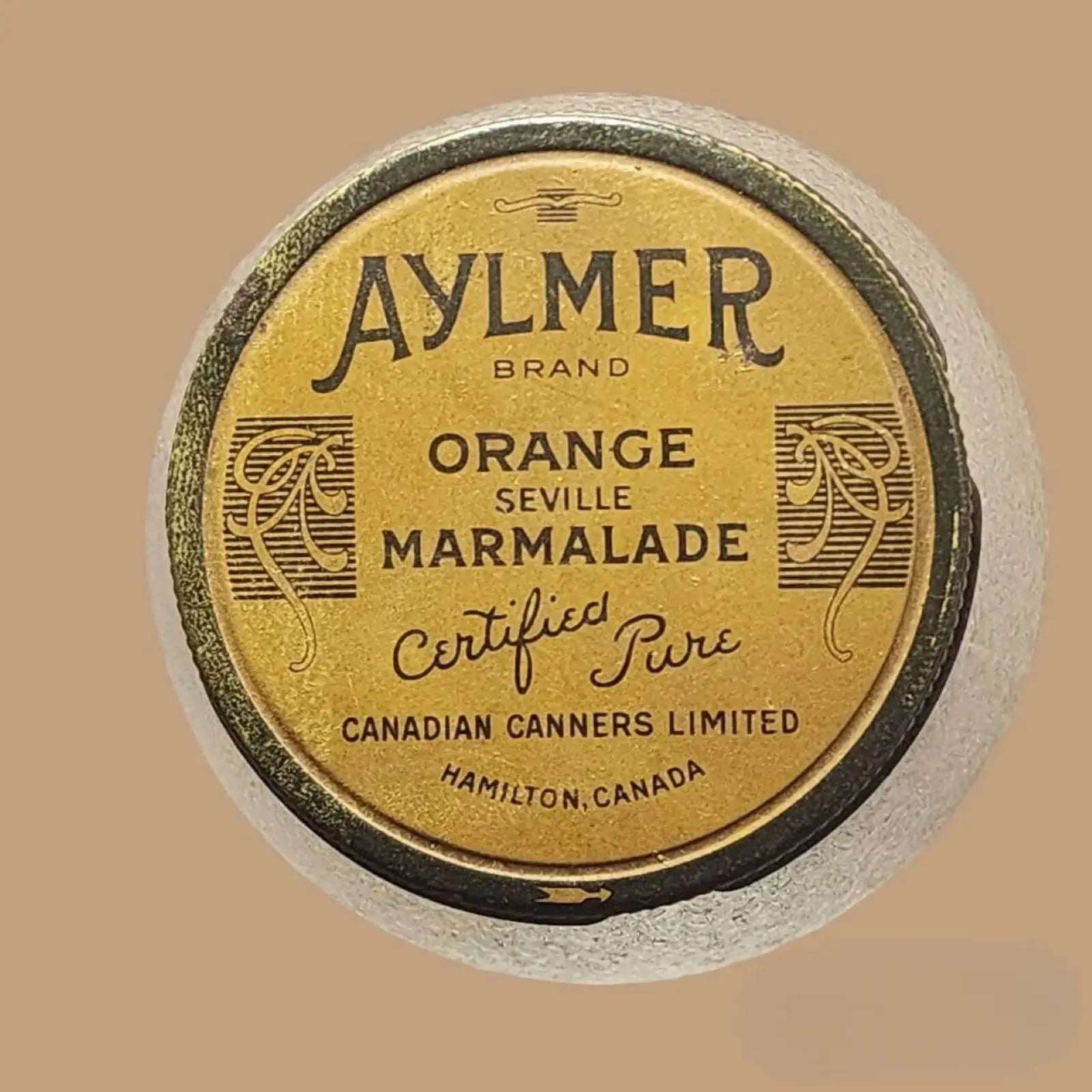 Vintage 1931 Aylmer Brand Orange Seville Marmalade Glass Jar - Mulberry Lane 1930s Kitchen Decor Glass Jam Jar