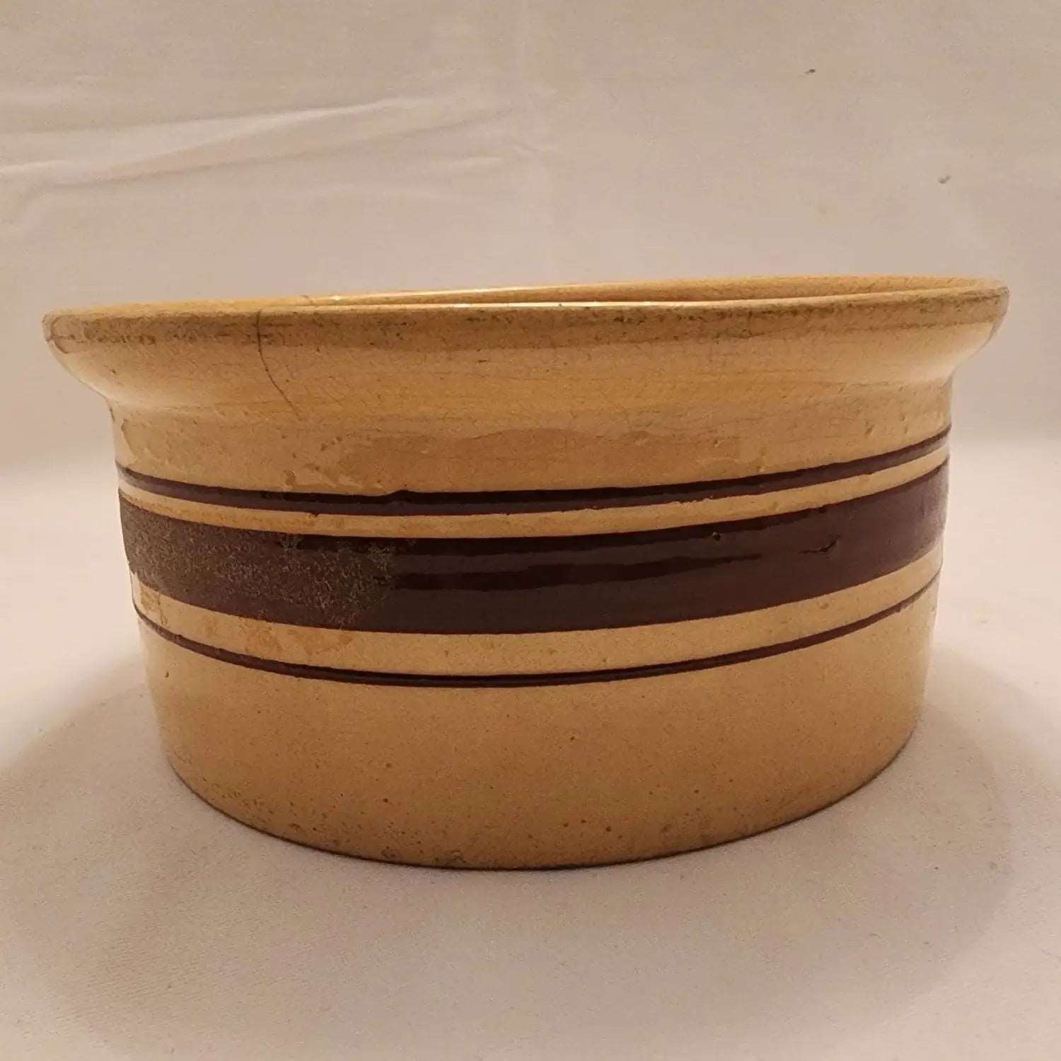 Weller Yellow Ware - Brown Banded Strip - Vintage Stoneware Bowl - Mulberry Lane Inspirations Antique Stoneware Bowl